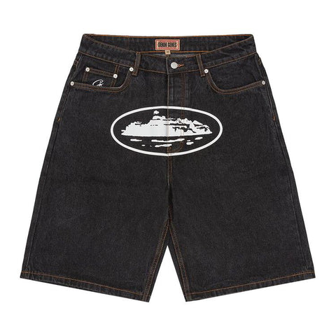 Corteiz Alcatraz Baggy Jean Shorts 'Washed Black'