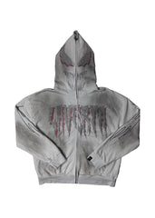 LAVERTA White Rhinestones Full Zip Hoodie - White / Red
