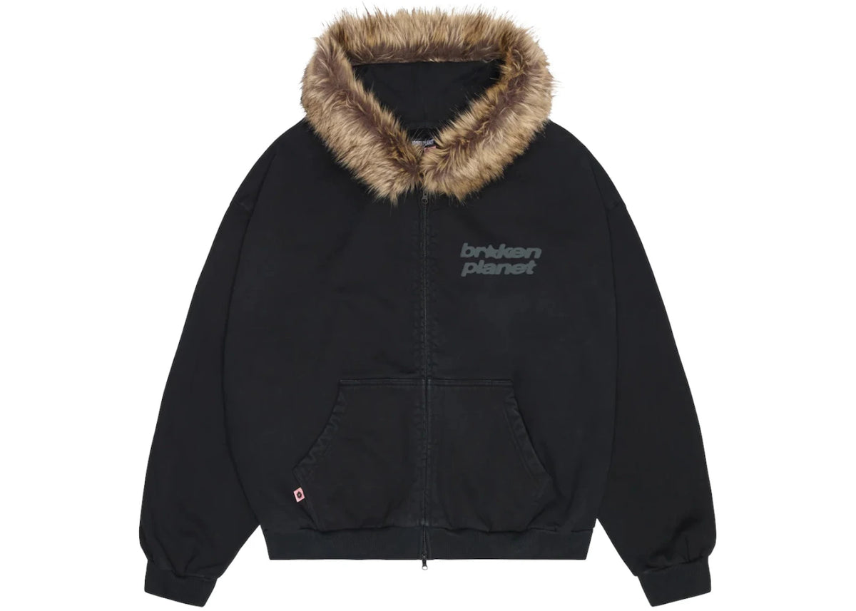 Broken Planet Star Logo Fur Zip-Up Hoodie Midnight Black