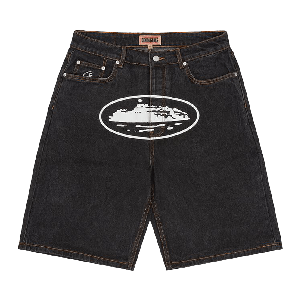 Corteiz Alcatraz Baggy Jean Shorts 'Washed Black'