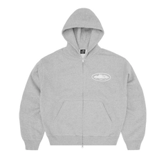 Corteiz Island Puff Print Zip Hoodie Heather Grey