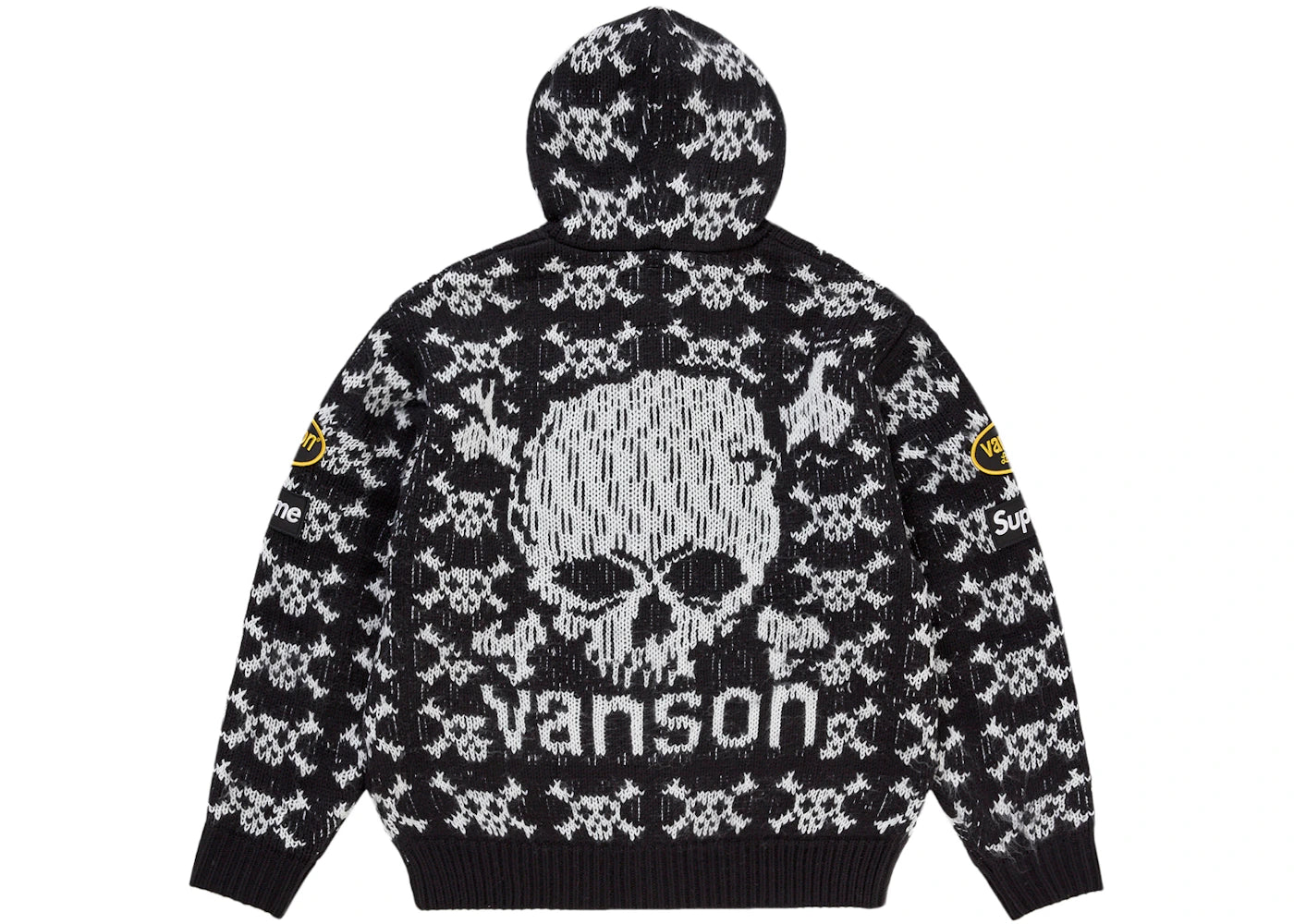 Supreme Vanson Leathers Skull Zip Up Hooded Sweater Black