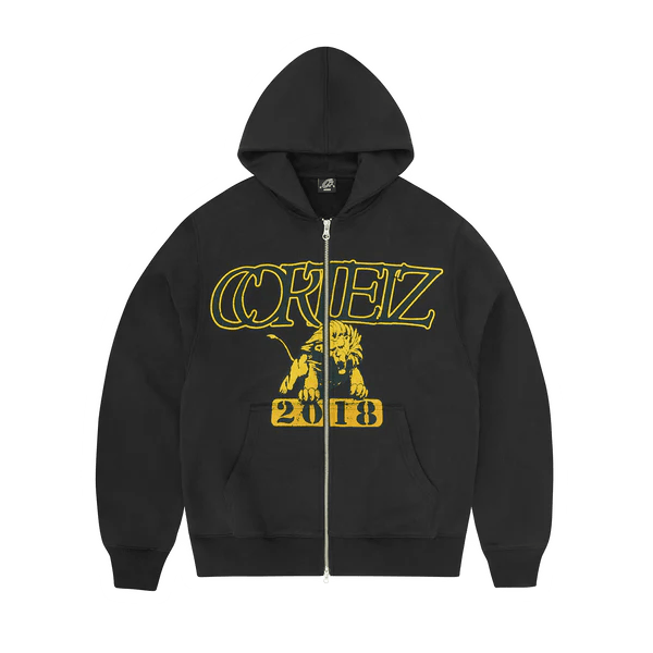 Corteiz Lion boxy zip hoodie black