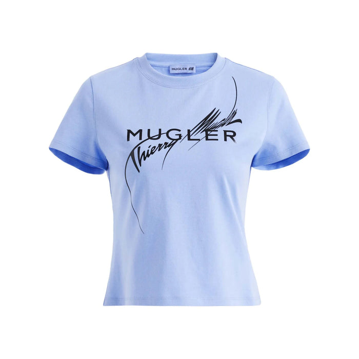 Mugler H&M Printed Fitted T-shirt Blue