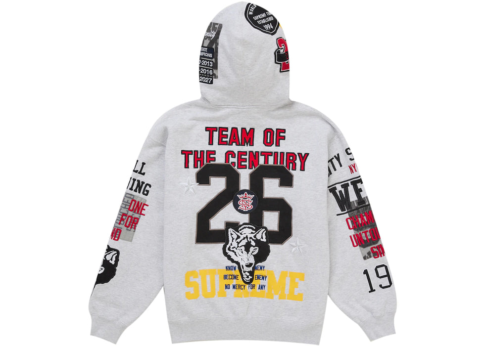 Supreme Warriors Applique Zip Up Hooded Sweatshirt Ash Grey