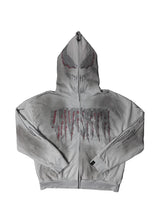 LAVERTA White Rhinestones Full Zip Hoodie - White / Red