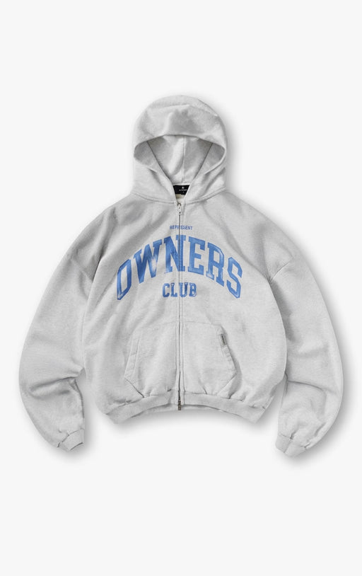 Represent Owners Club Zip Through Hoodie Sprayed Ice Grey Marl