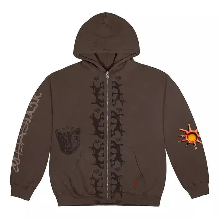 Travis Scott Reverse Dog Zip Up Hoodie Brown