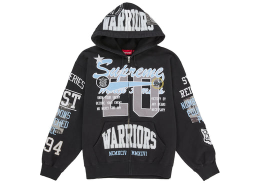 Supreme Warriors Applique Zip Up Hooded Sweatshirt Black