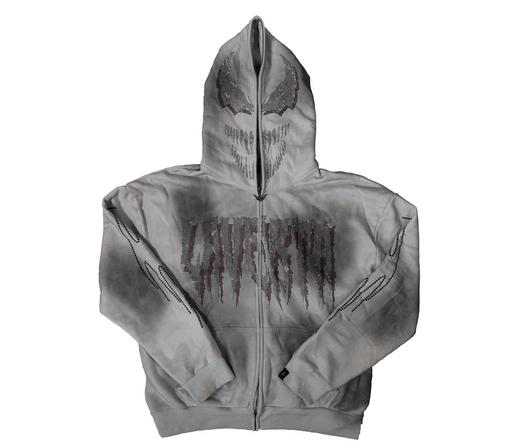 LAVERTA White Rhinestones Full Zip Hoodie - White / Red
