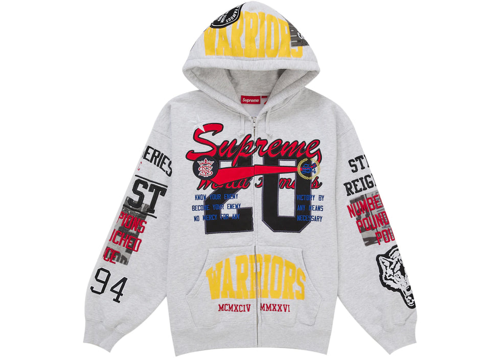 Supreme Warriors Applique Zip Up Hooded Sweatshirt Ash Grey