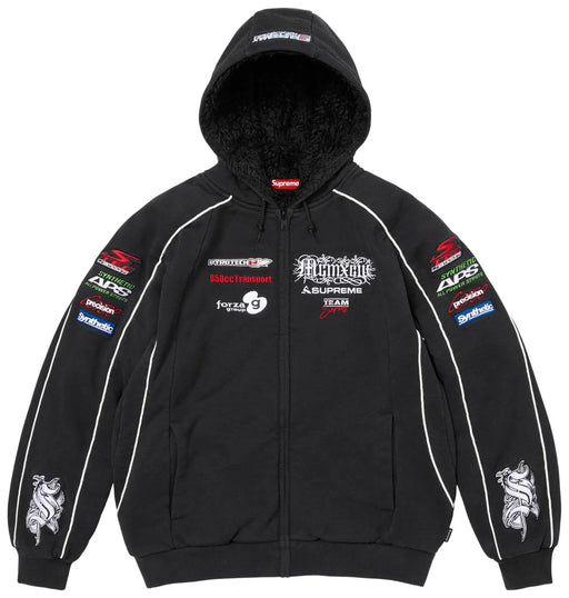 Supreme Racing Lined Zip Up Hooded Sweatshirt Black