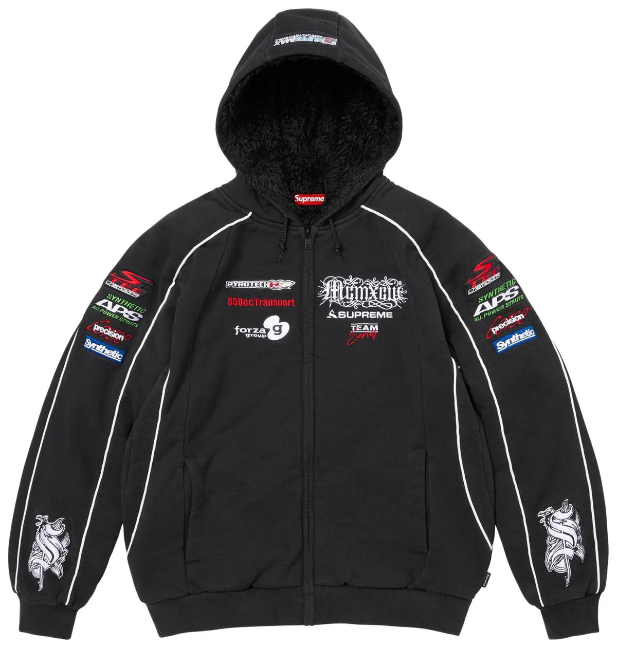 Supreme Racing Lined Zip Up Hooded Sweatshirt Black